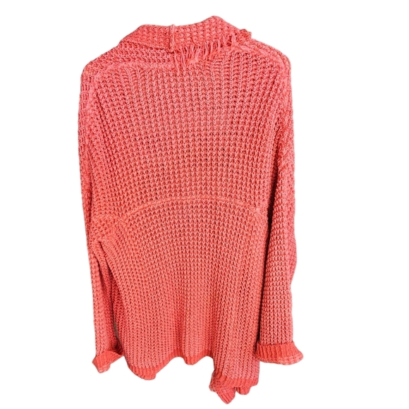 Free People "I'll Be Around" Coral Woven Silk Blend Fringe Open Cardigan - Picture 5 of 13